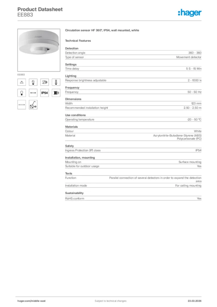 Image Hager Product data sheet EE883  | Hager