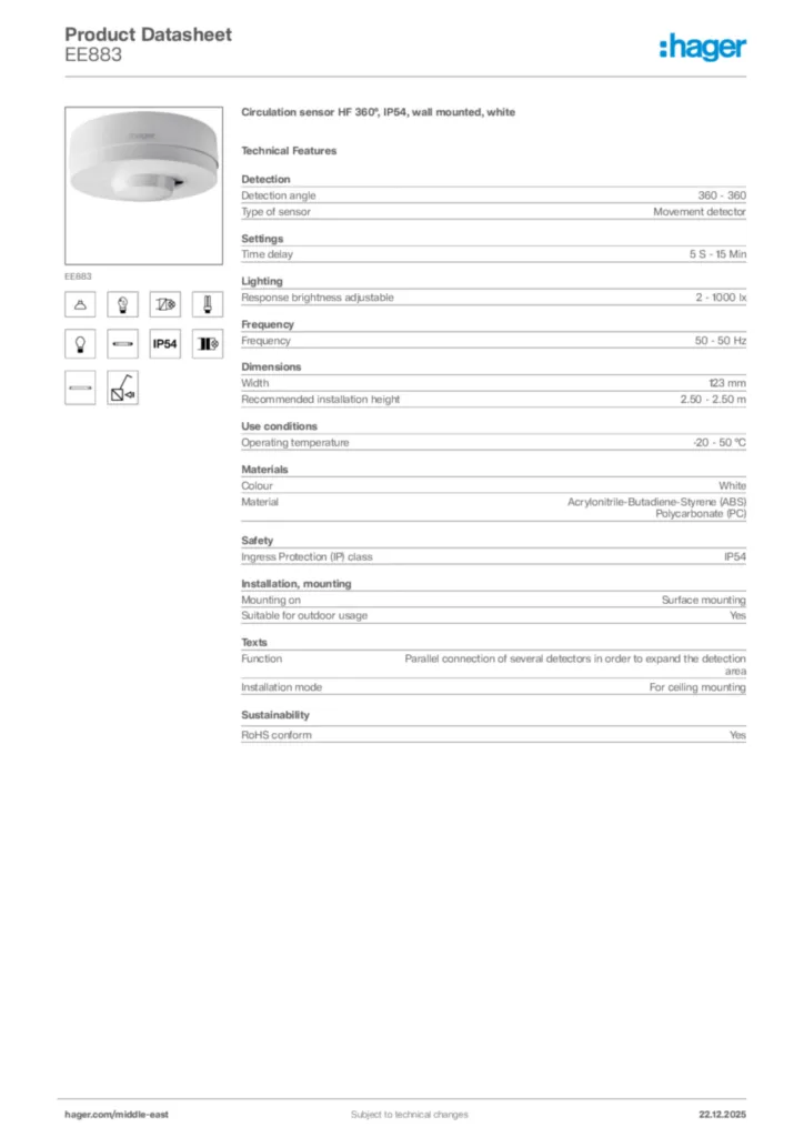 Image Hager Product data sheet EE883  | Hager