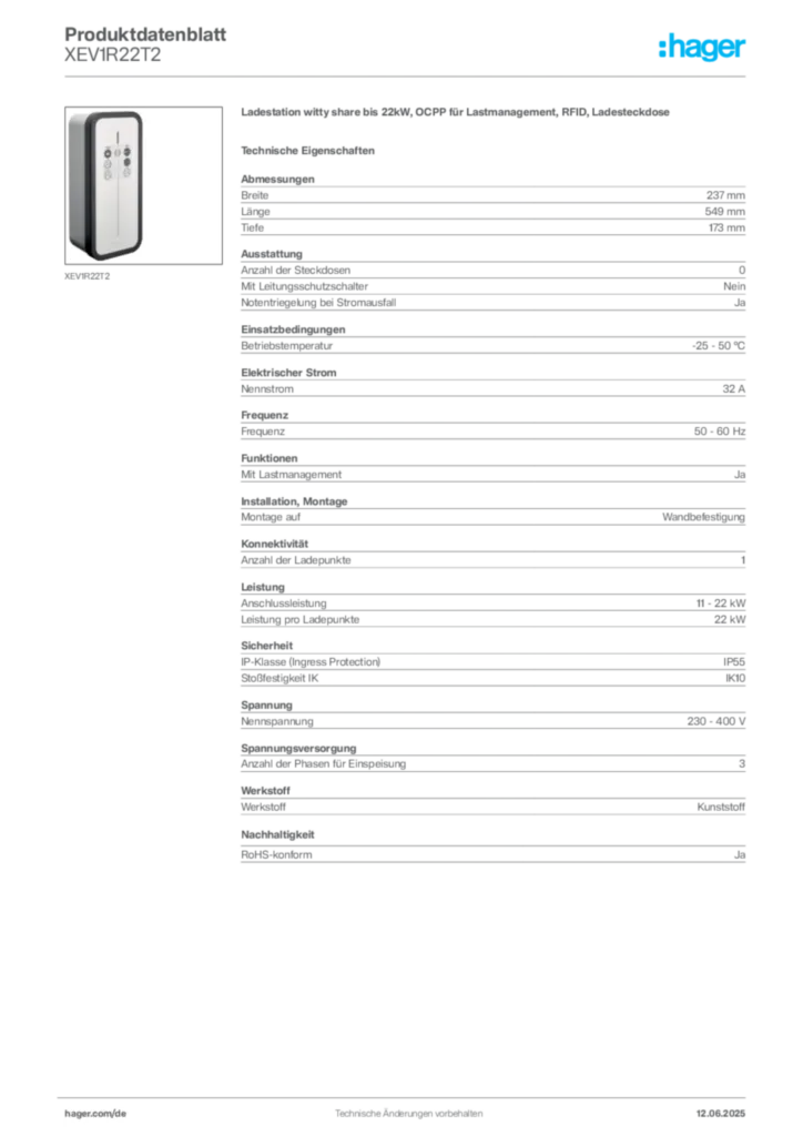 Bild Hager Produktdatenblatt XEV1R22T2 | Hager Deutschland