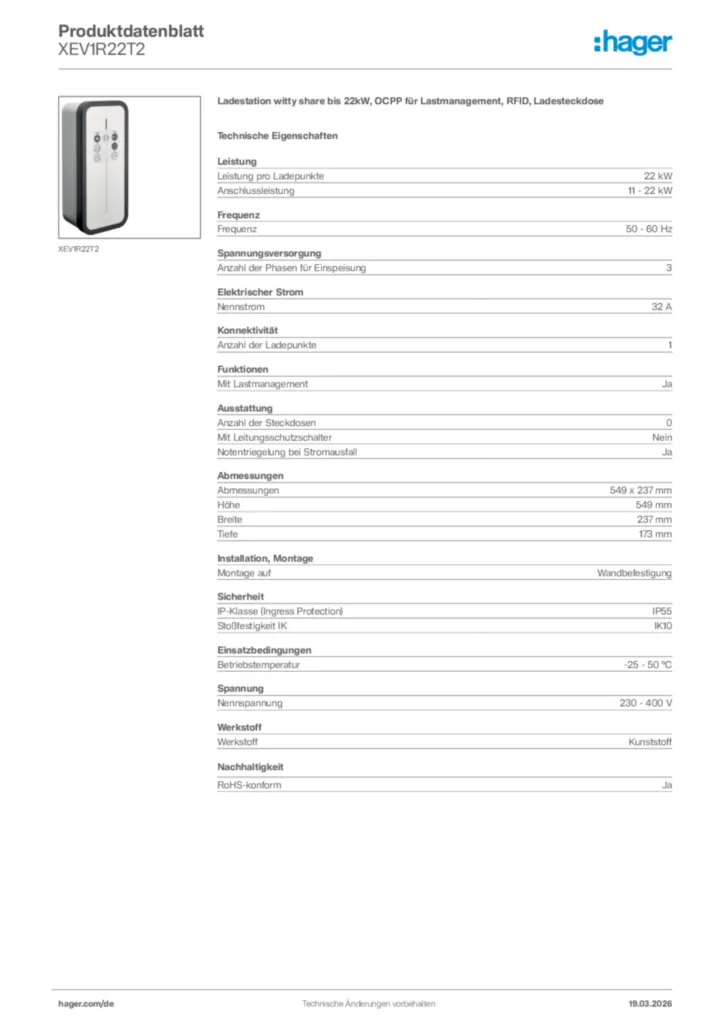 Bild Hager Produktdatenblatt XEV1R22T2 | Hager Deutschland