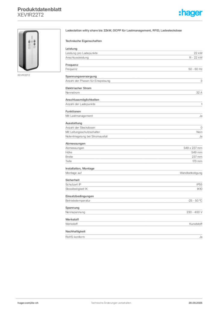 Bild Hager Produktdatenblatt XEV1R22T2 | Hager Schweiz