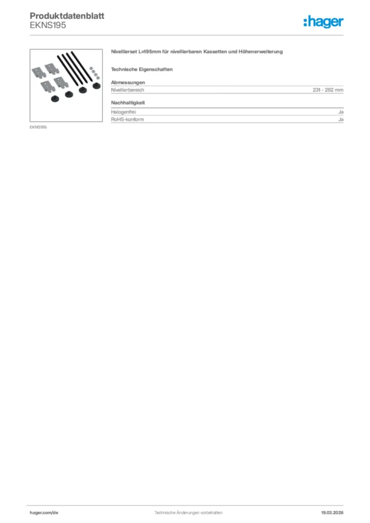 Bild Hager Produktdatenblatt EKNS195 | Hager Deutschland
