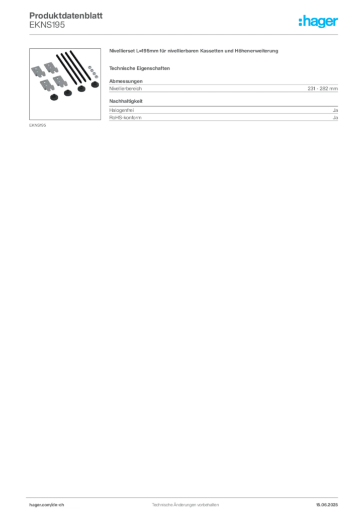 Bild Hager Produktdatenblatt EKNS195 | Hager Schweiz