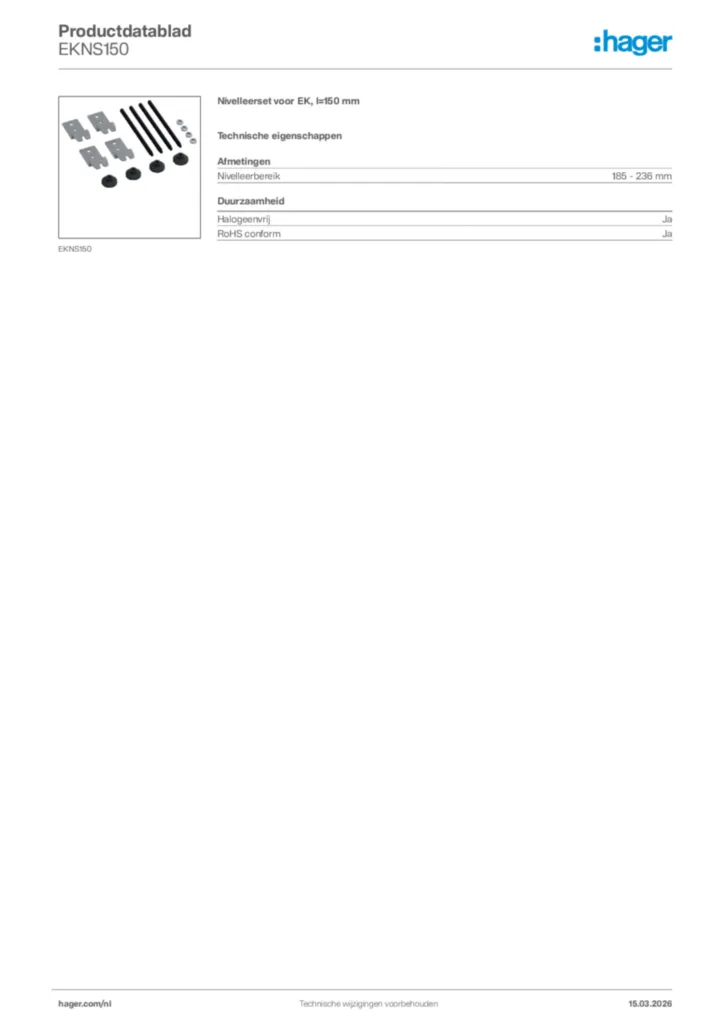 Afbeelding Hager Productdatablad EKNS150 | Hager Nederland