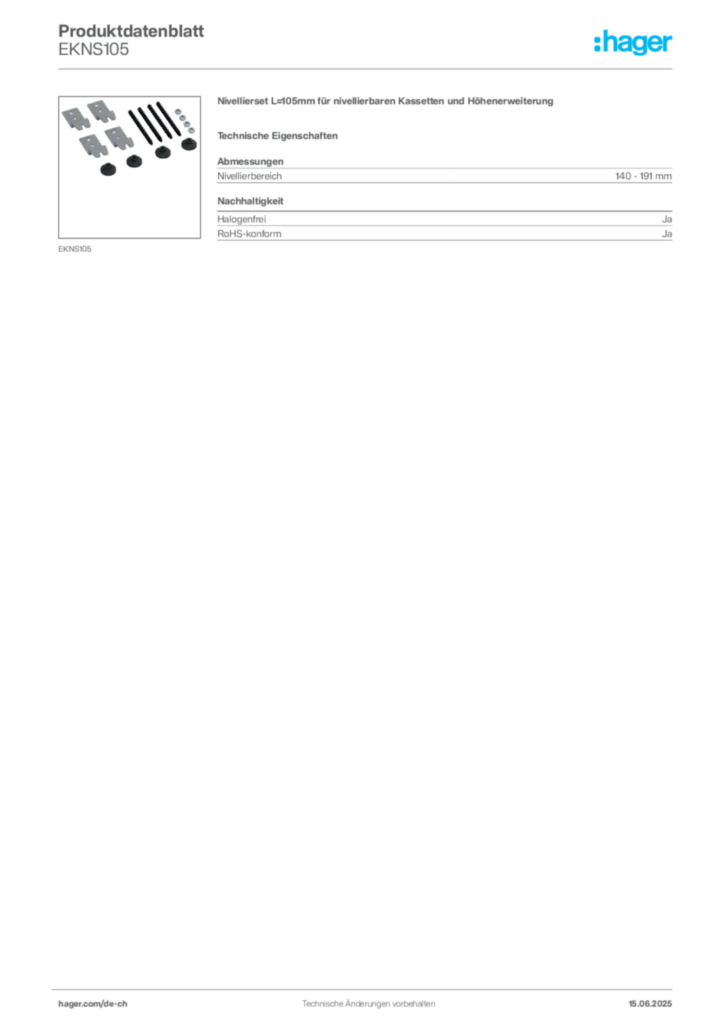 Bild Hager Produktdatenblatt EKNS105 | Hager Schweiz