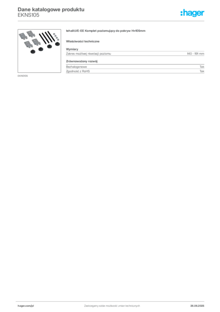 Zdjęcie Hager Dane katalogowe produktu EKNS105 | Hager Polska