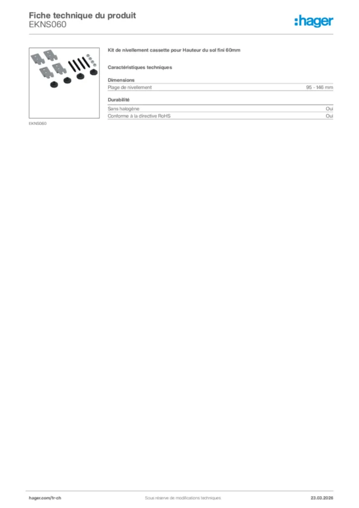 Image Hager Fiche technique du produit EKNS060 | Hager Suisse