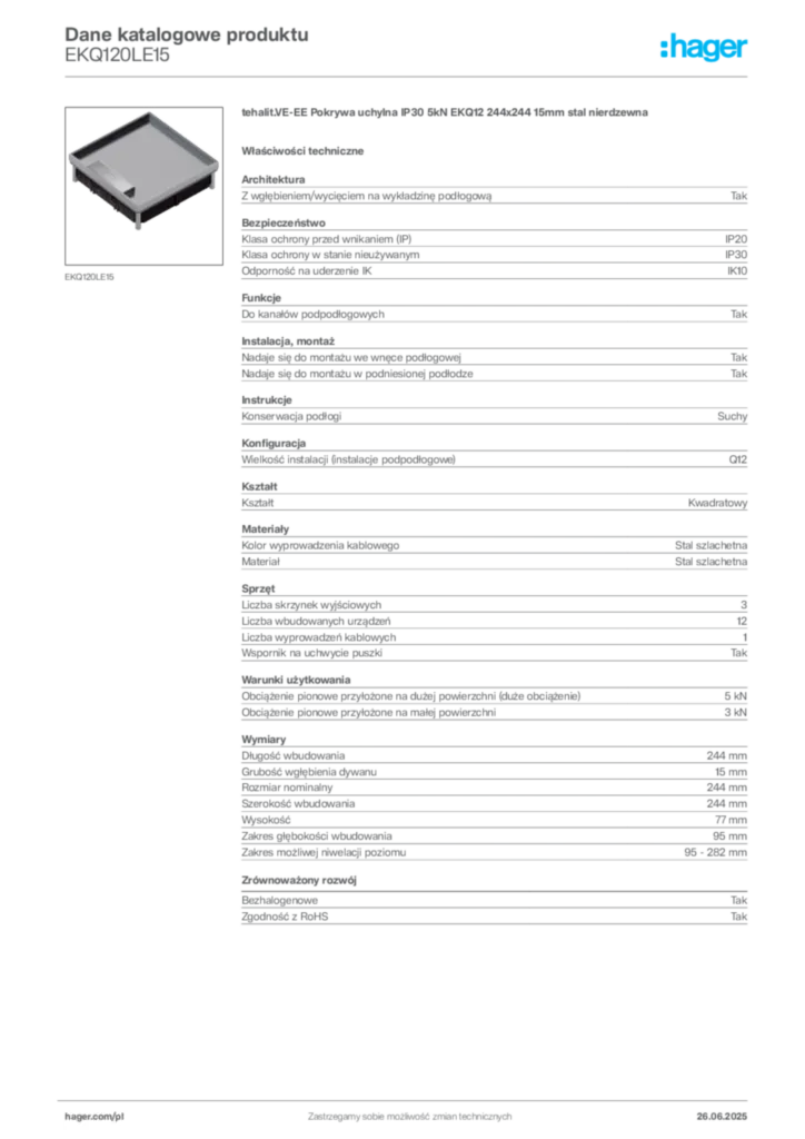 Zdjęcie Hager Dane katalogowe produktu EKQ120LE15 | Hager Polska