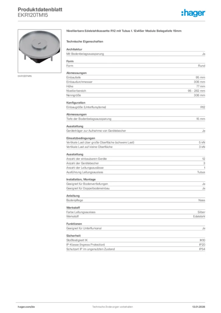 Bild Hager Produktdatenblatt EKR120TM15 | Hager Deutschland