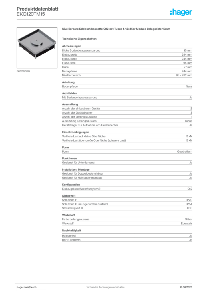Bild Hager Produktdatenblatt EKQ120TM15 | Hager Schweiz