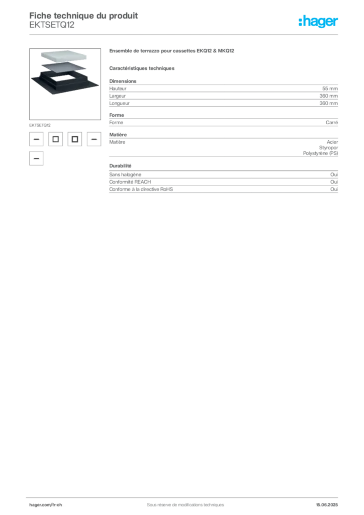 Image Hager Fiche technique du produit EKTSETQ12 | Hager Suisse