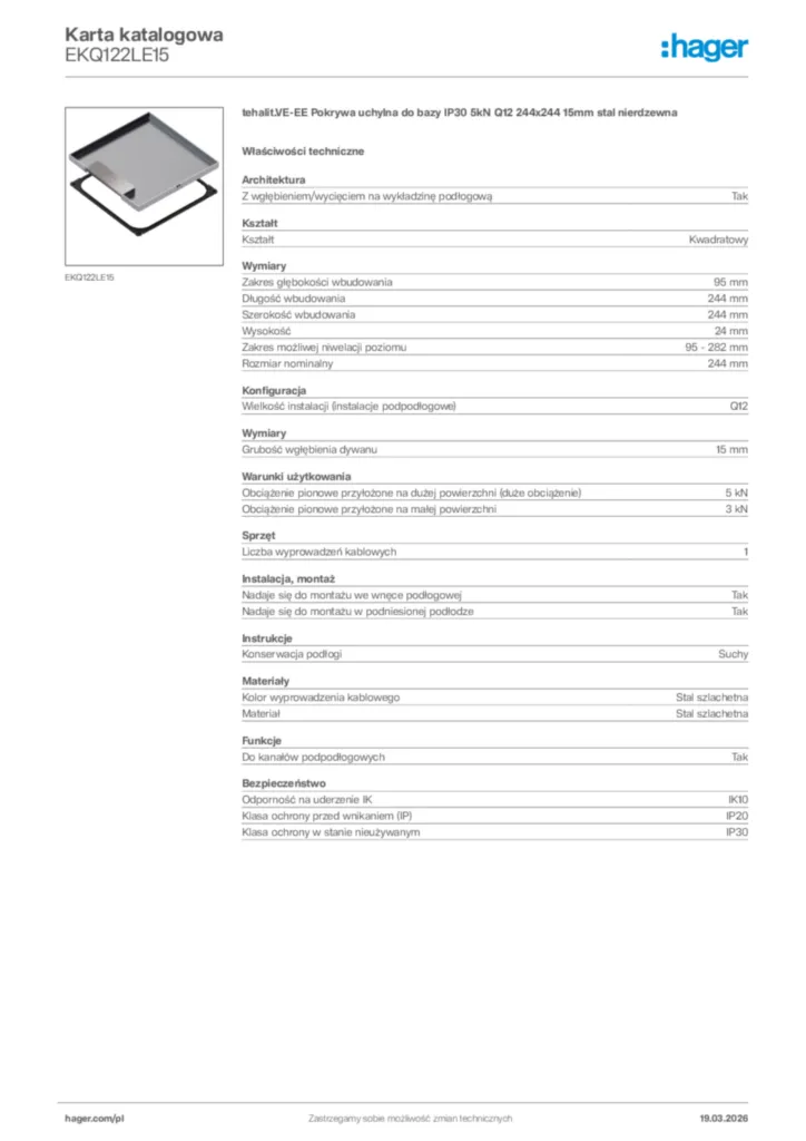 Zdjęcie Hager Karta katalogowa EKQ122LE15 | Hager Polska