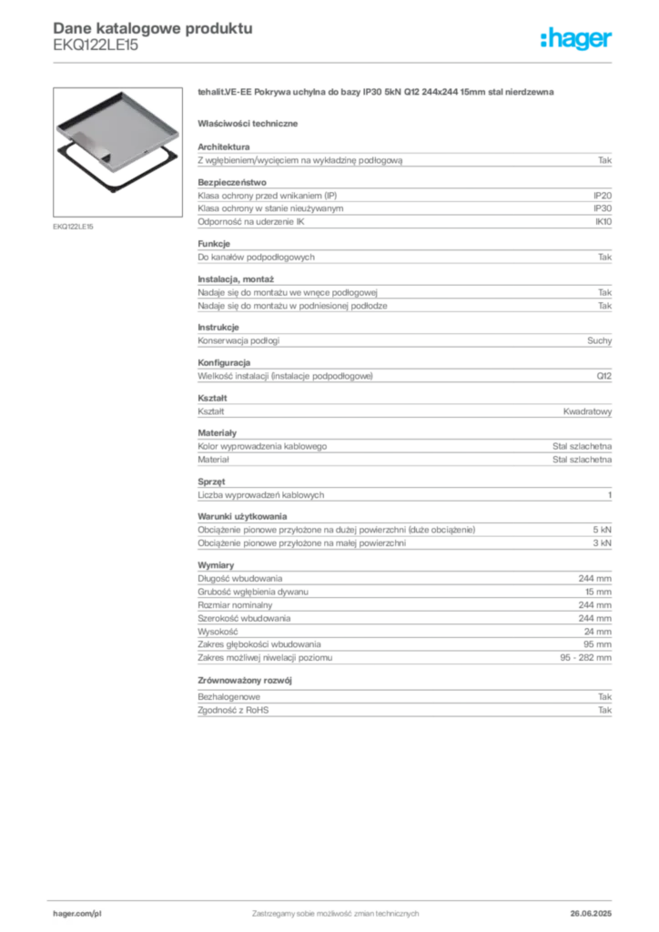 Zdjęcie Hager Dane katalogowe produktu EKQ122LE15 | Hager Polska