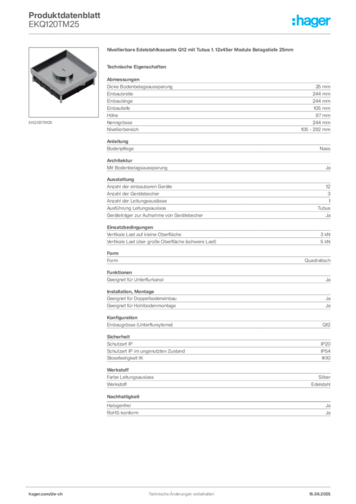 Bild Hager Produktdatenblatt EKQ120TM25 | Hager Schweiz