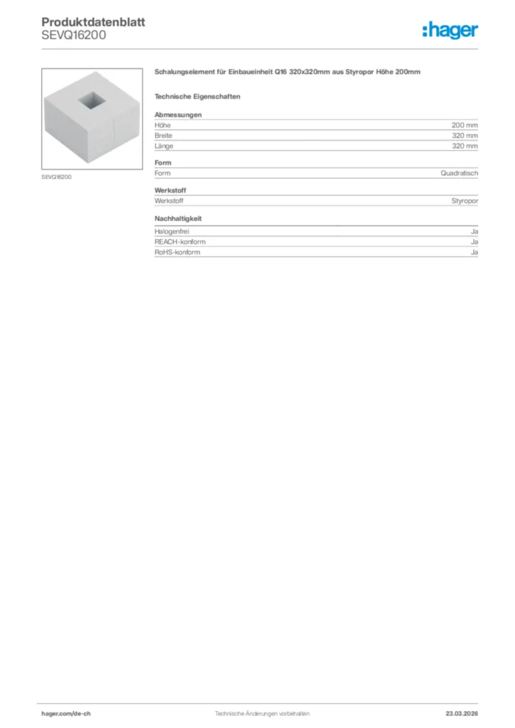 Bild Hager Produktdatenblatt SEVQ16200 | Hager Schweiz