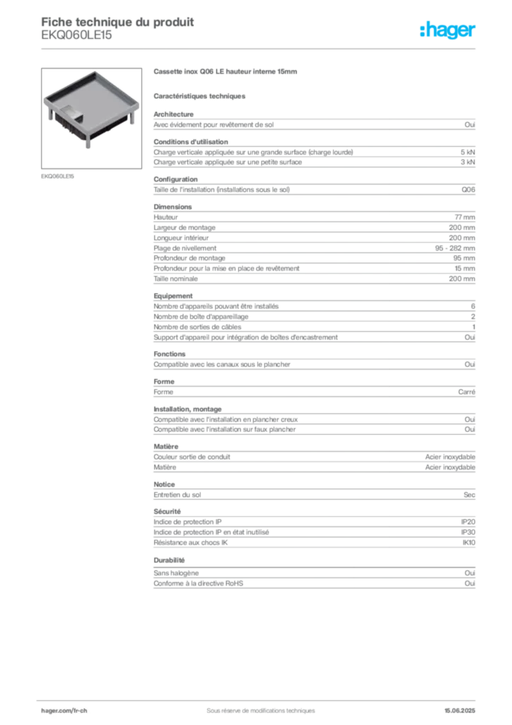 Image Hager Fiche technique du produit EKQ060LE15 | Hager Suisse