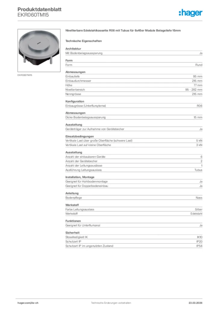 Bild Hager Produktdatenblatt EKR060TM15 | Hager Schweiz