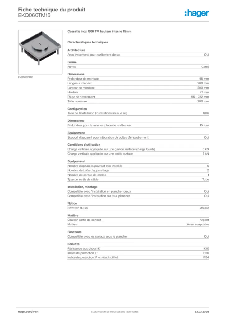 Image Hager Fiche technique du produit EKQ060TM15 | Hager Suisse