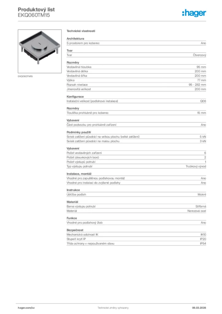 Obrázek Hager Product data sheet EKQ060TM15 | Hager