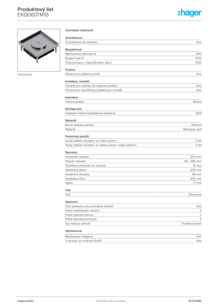 Obrázek Hager Produktový list EKQ060TM15 | Hager