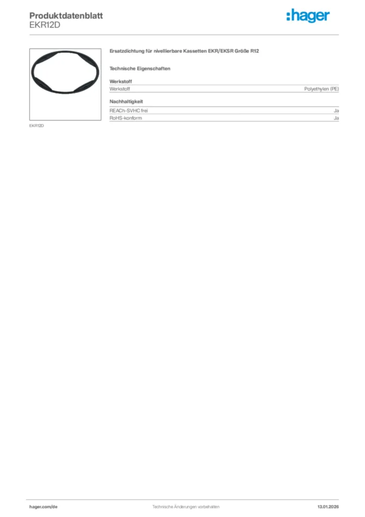 Bild Hager Produktdatenblatt EKR12D | Hager Deutschland