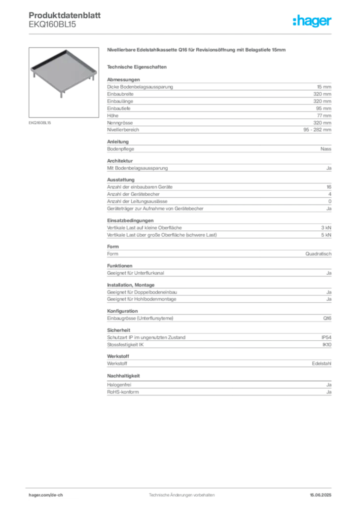 Bild Hager Produktdatenblatt EKQ160BL15 | Hager Schweiz