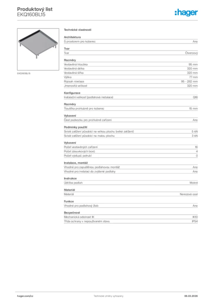 Obrázek Hager Product data sheet EKQ160BL15 | Hager