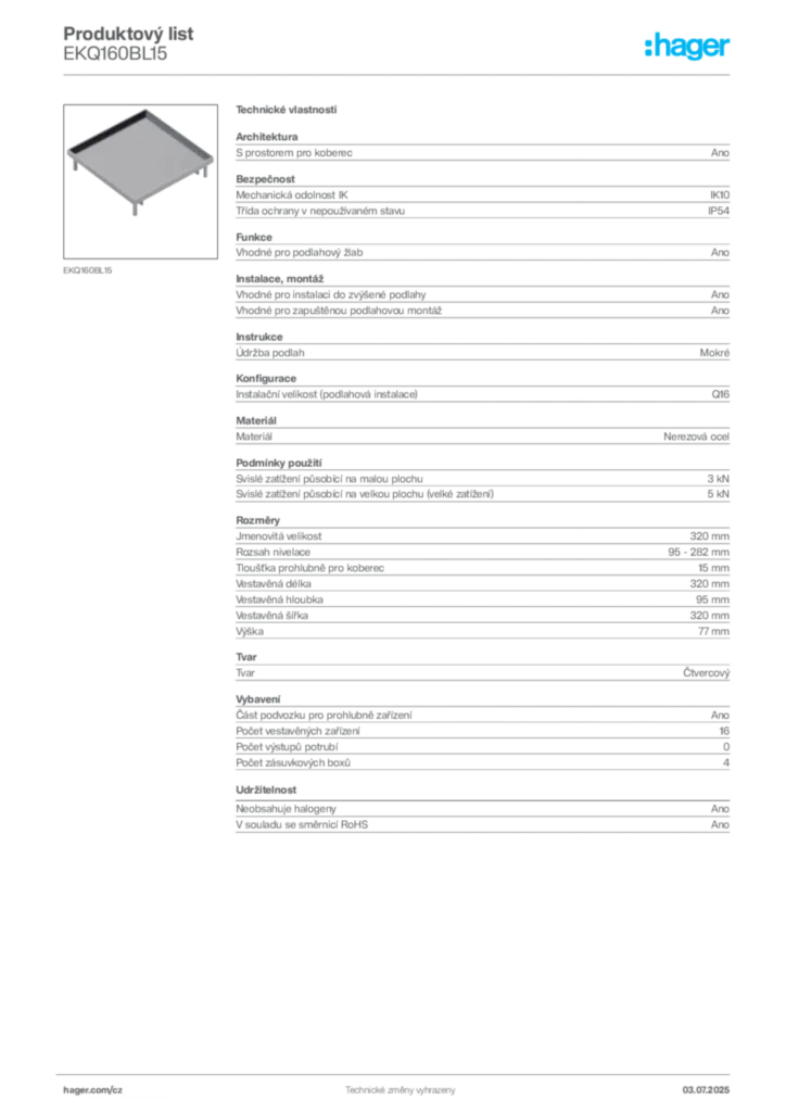 Obrázek Hager Produktový list EKQ160BL15 | Hager