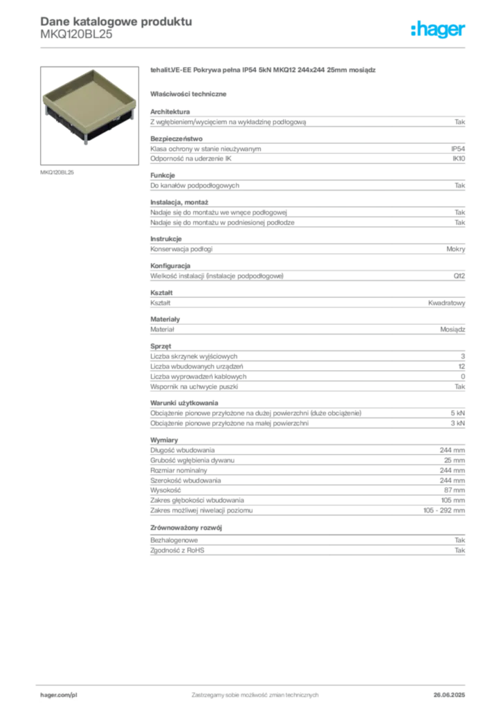 Zdjęcie Hager Dane katalogowe produktu MKQ120BL25 | Hager Polska