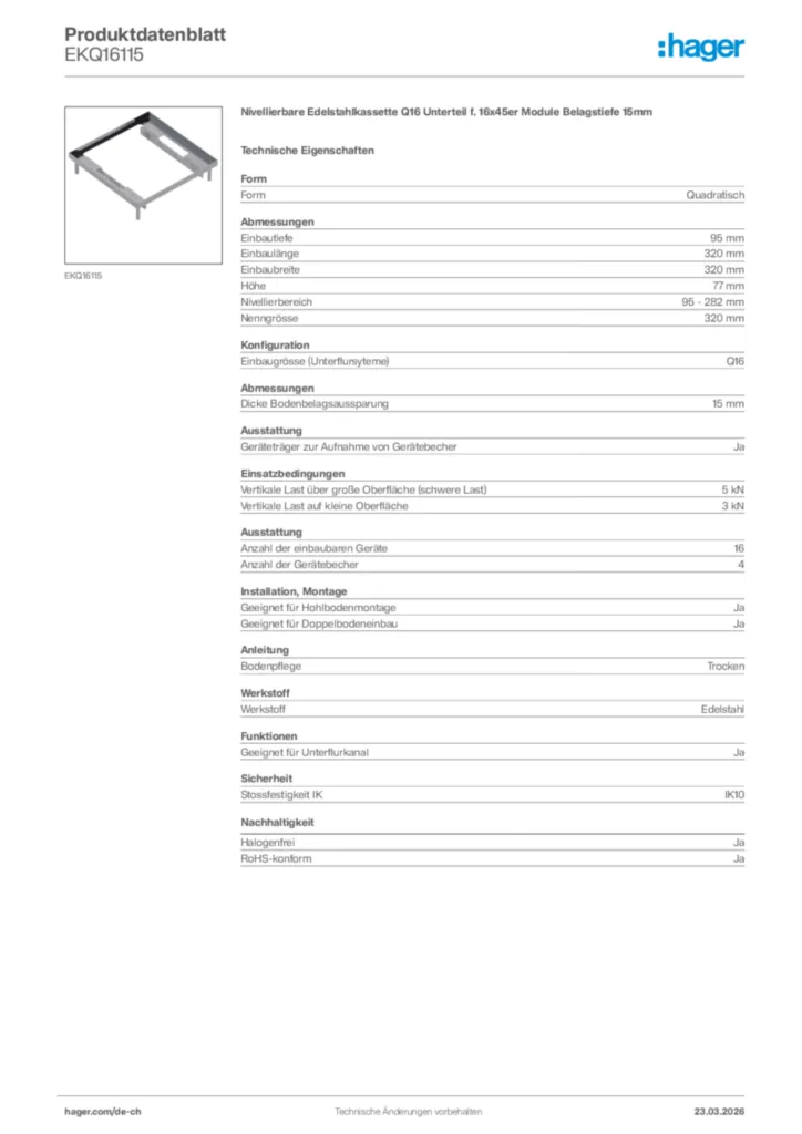 Bild Hager Produktdatenblatt EKQ16115 | Hager Schweiz