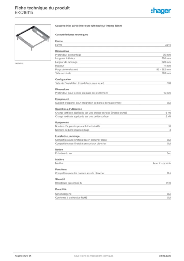Image Hager Fiche technique du produit EKQ16115 | Hager Suisse