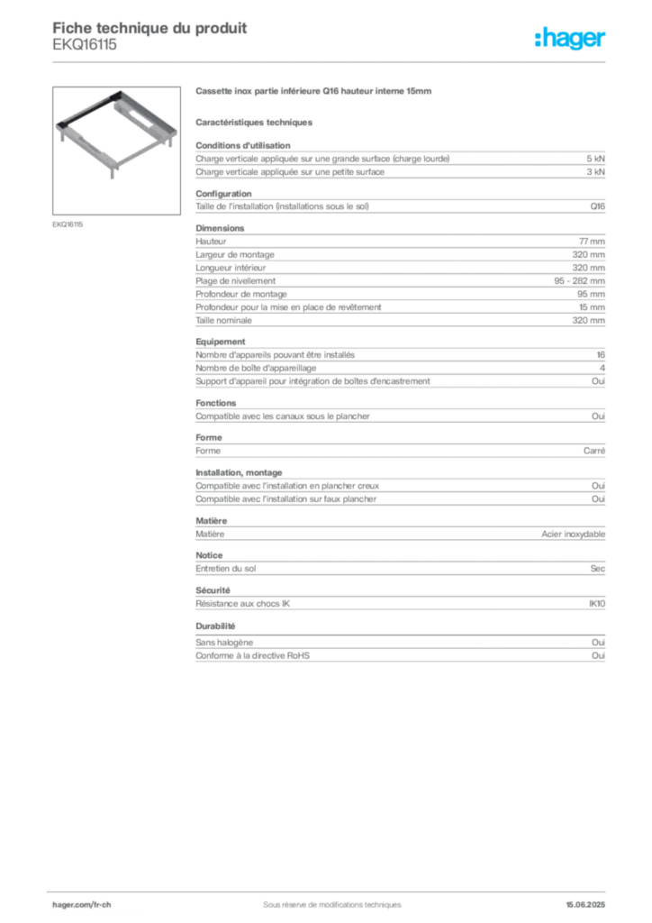 Image Hager Fiche technique du produit EKQ16115 | Hager Suisse