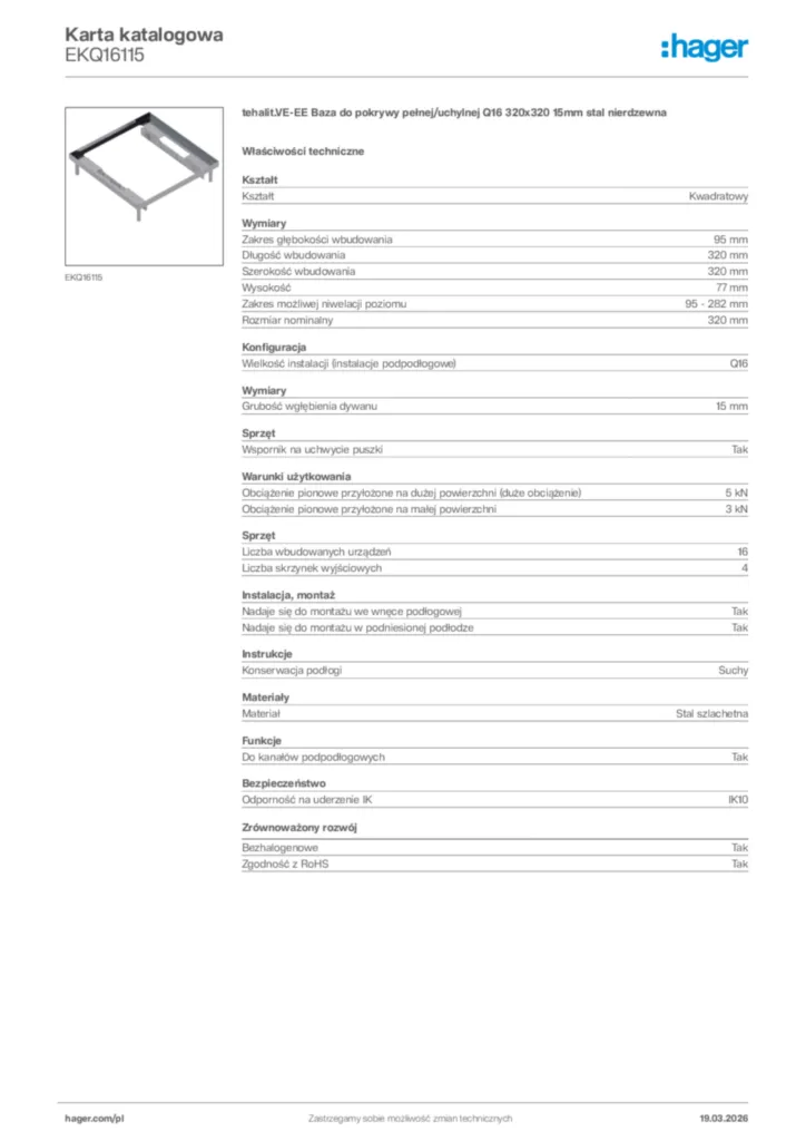 Zdjęcie Hager Karta katalogowa EKQ16115 | Hager Polska