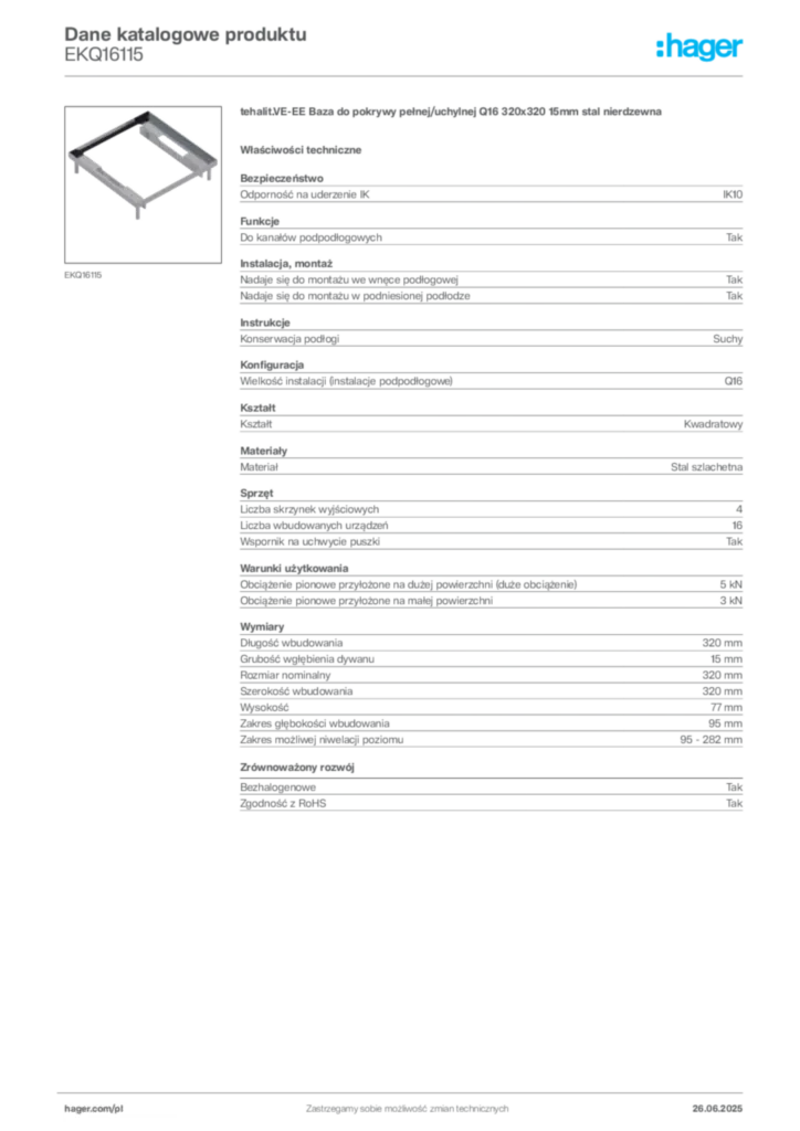 Zdjęcie Hager Dane katalogowe produktu EKQ16115 | Hager Polska