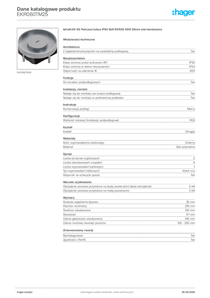 Zdjęcie Hager Dane katalogowe produktu EKR060TM25 | Hager Polska