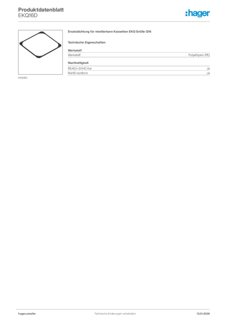 Bild Hager Produktdatenblatt EKQ16D | Hager Deutschland