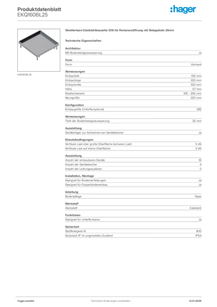 Bild Hager Produktdatenblatt EKQ160BL25 | Hager Deutschland