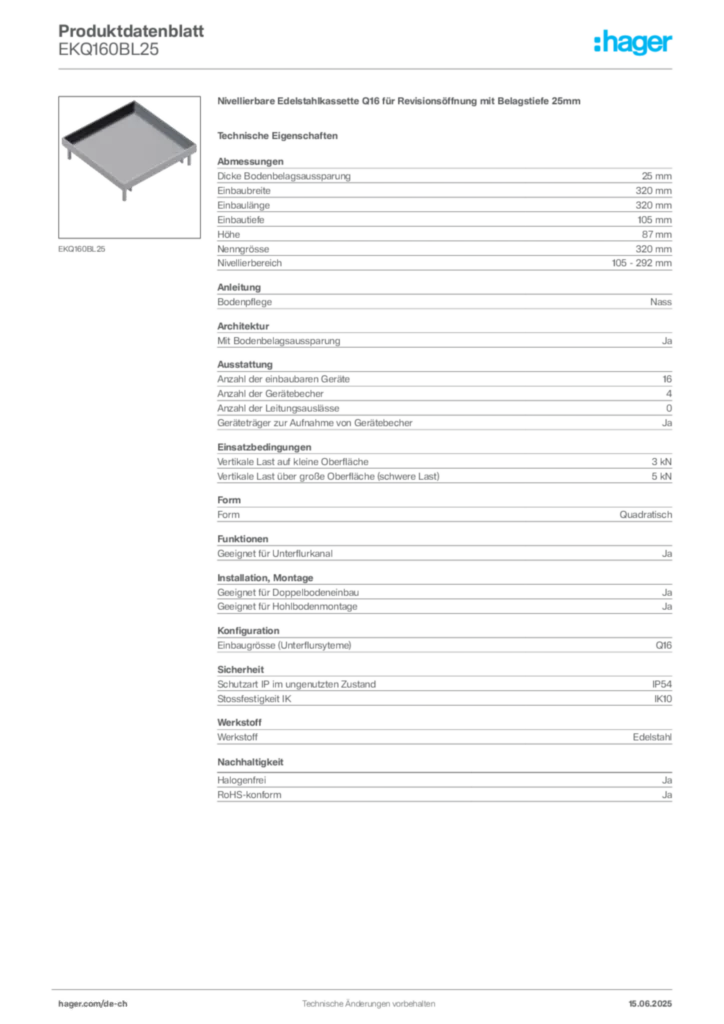 Bild Hager Produktdatenblatt EKQ160BL25 | Hager Schweiz