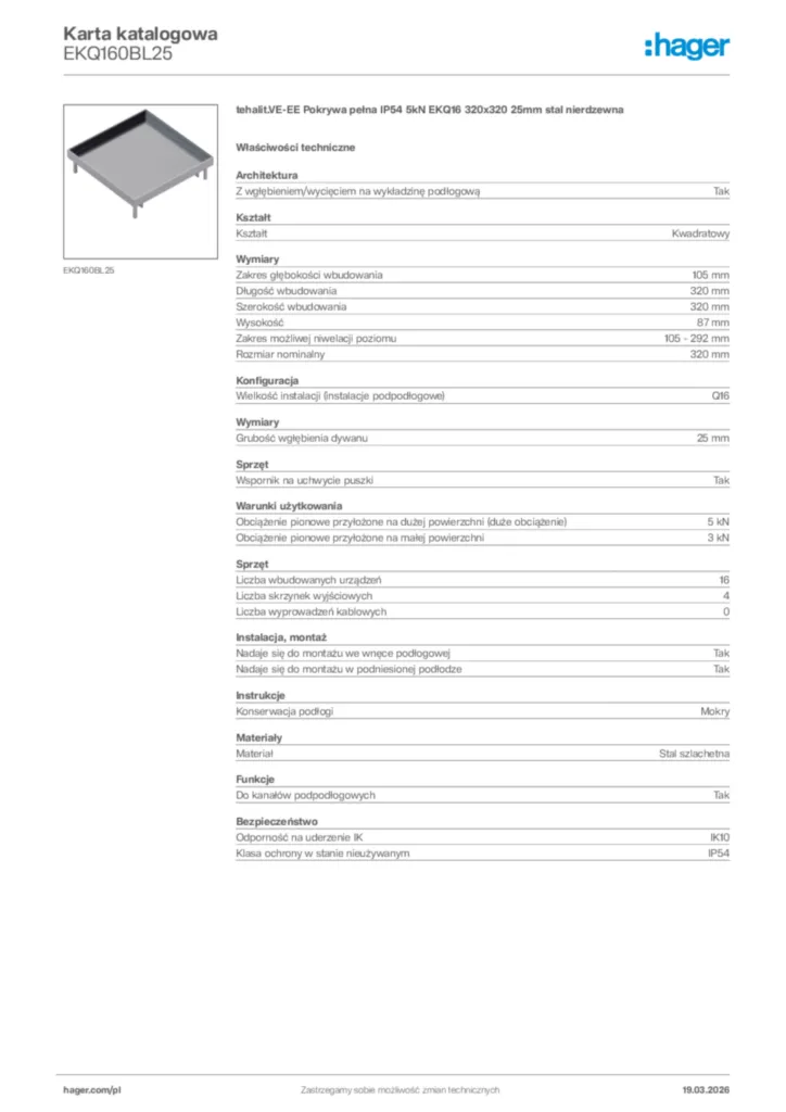 Zdjęcie Hager Karta katalogowa EKQ160BL25 | Hager Polska