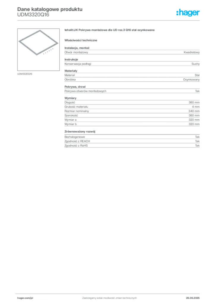 Zdjęcie Hager Dane katalogowe produktu UDM3320Q16 | Hager Polska