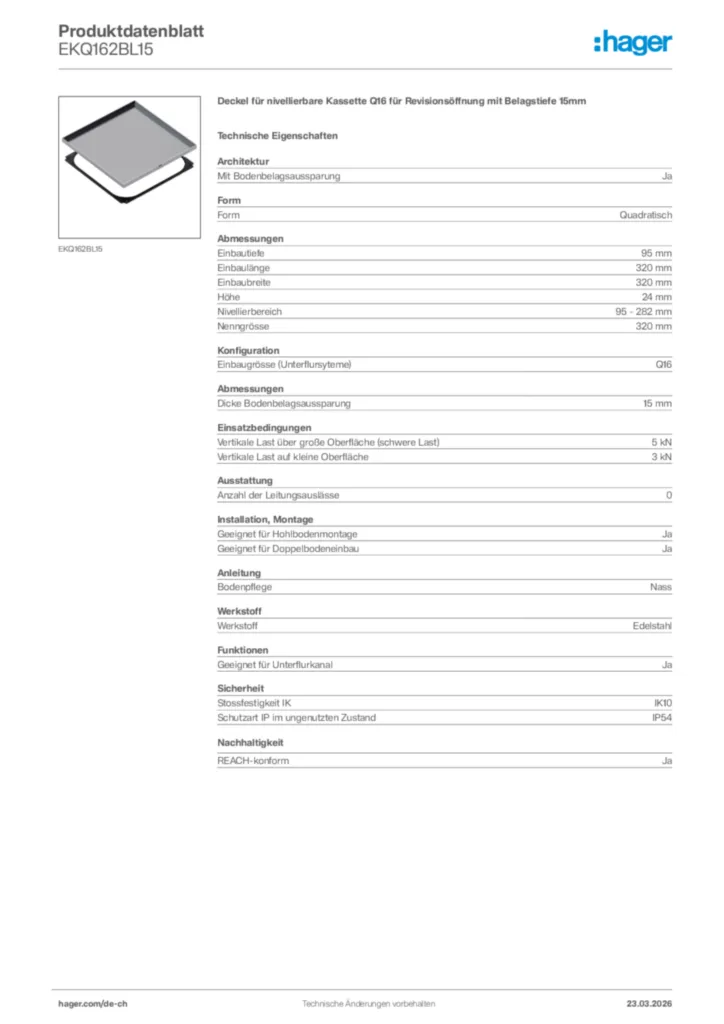 Bild Hager Produktdatenblatt EKQ162BL15 | Hager Schweiz