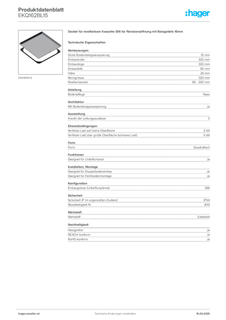 Bild Hager Produktdatenblatt EKQ162BL15 | Hager Schweiz