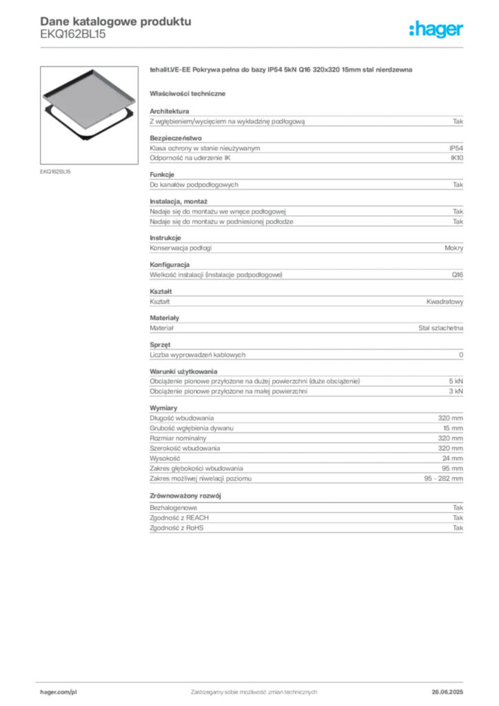 Zdjęcie Hager Dane katalogowe produktu EKQ162BL15 | Hager Polska