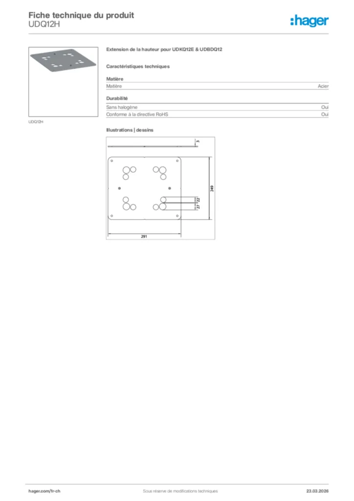 Image Hager Fiche technique du produit UDQ12H | Hager Suisse