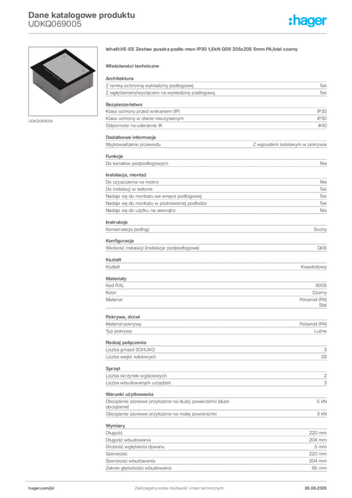 Zdjęcie Hager Dane katalogowe produktu UDKQ069005 | Hager Polska