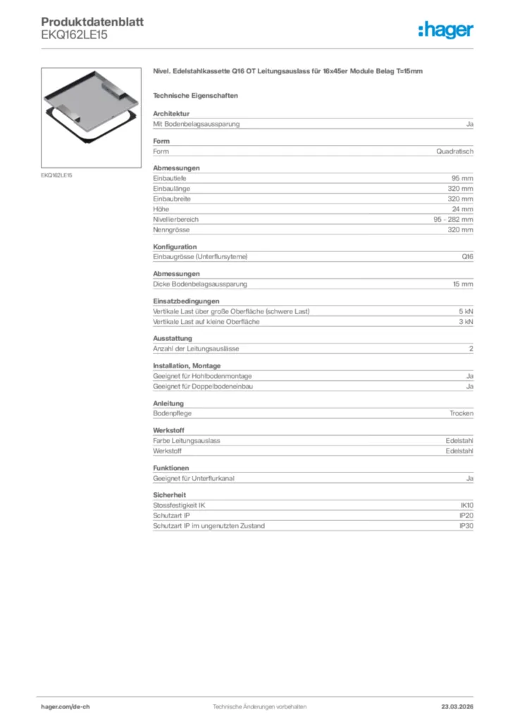Bild Hager Produktdatenblatt EKQ162LE15 | Hager Schweiz