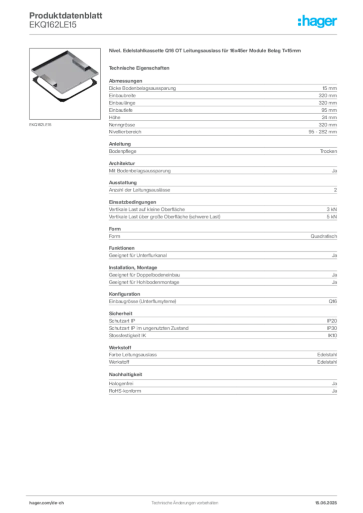 Bild Hager Produktdatenblatt EKQ162LE15 | Hager Schweiz