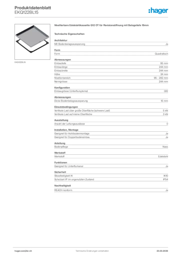 Bild Hager Produktdatenblatt EKQ122BL15 | Hager Schweiz