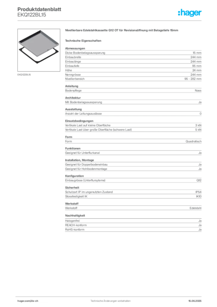 Bild Hager Produktdatenblatt EKQ122BL15 | Hager Schweiz