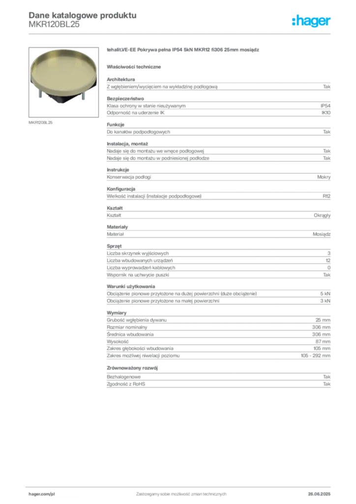 Zdjęcie Hager Dane katalogowe produktu MKR120BL25 | Hager Polska